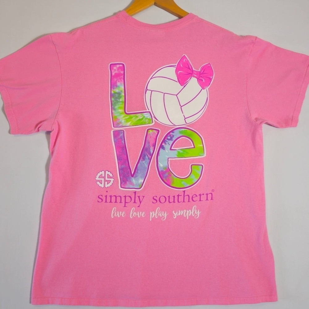 Simply Southern T Shirt Womens L Pink Volleyball Love Graphic Cotton Crew Neck